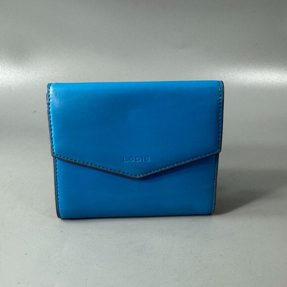 NWOT Lodis Blue Smooth Leather Wallet - Picture 1 of 13